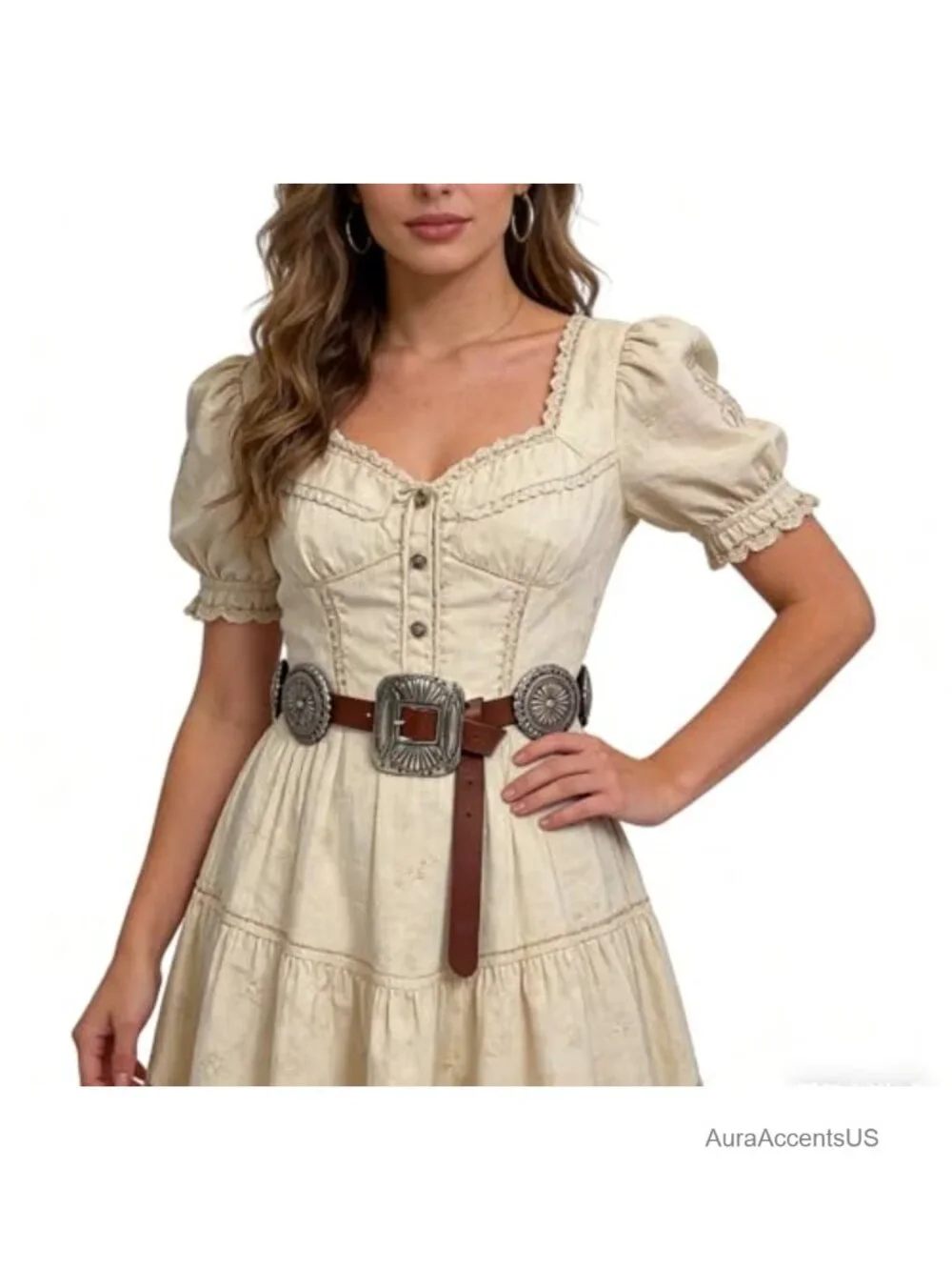 Vintage Western Concho Wide Belt for Women - Boho Cowboy Cincher